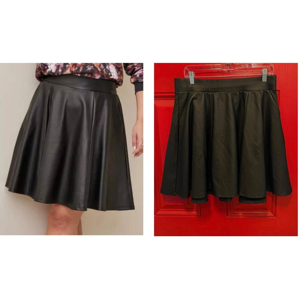 New Sexy Torrid 1 (1X 14/16) Faux Leather Coated Studio Luxe Skater Black‎ Skirt